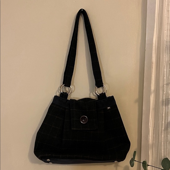 Unique Dark Navy Blue Plaid Women's Shoulder Bag - Picture 3 of 11